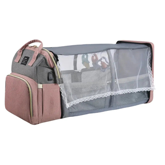 2-in-1 Expandable Baby Bag with Built-in Changing Station and USB Charging – Waterproof Diaper Backpack 1