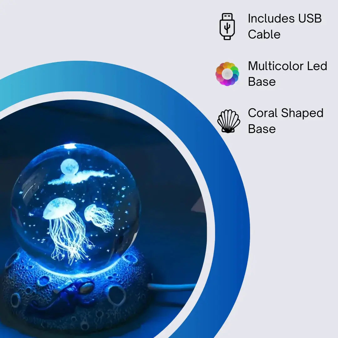 3D Crystal Sphere Ocean Lamp with Coral Base and 8-Color LED Light 6