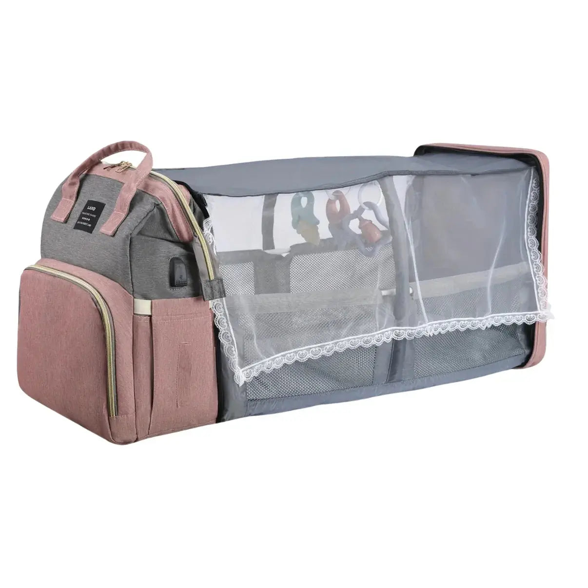 2-in-1 Expandable Baby Bag with Built-in Changing Station and USB Charging – Waterproof Diaper Backpack 1