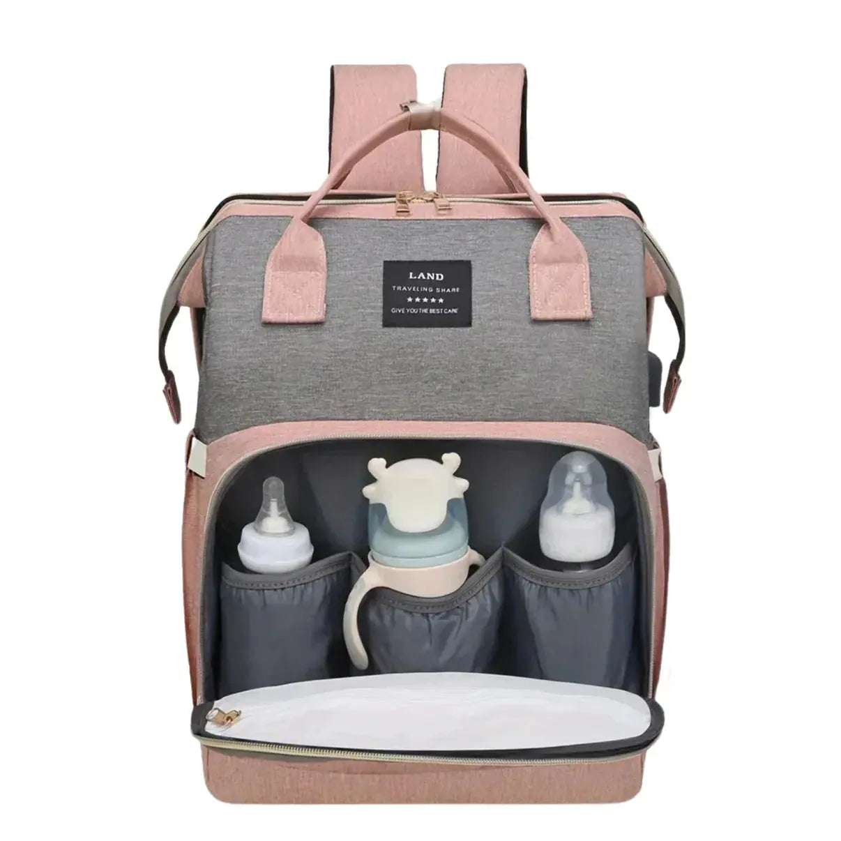 2-in-1 Expandable Baby Bag with Built-in Changing Station and USB Charging – Waterproof Diaper Backpack 4