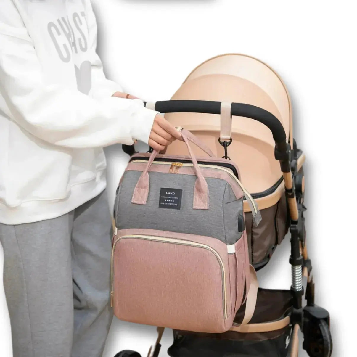 2-in-1 Expandable Baby Bag with Built-in Changing Station and USB Charging – Waterproof Diaper Backpack 6