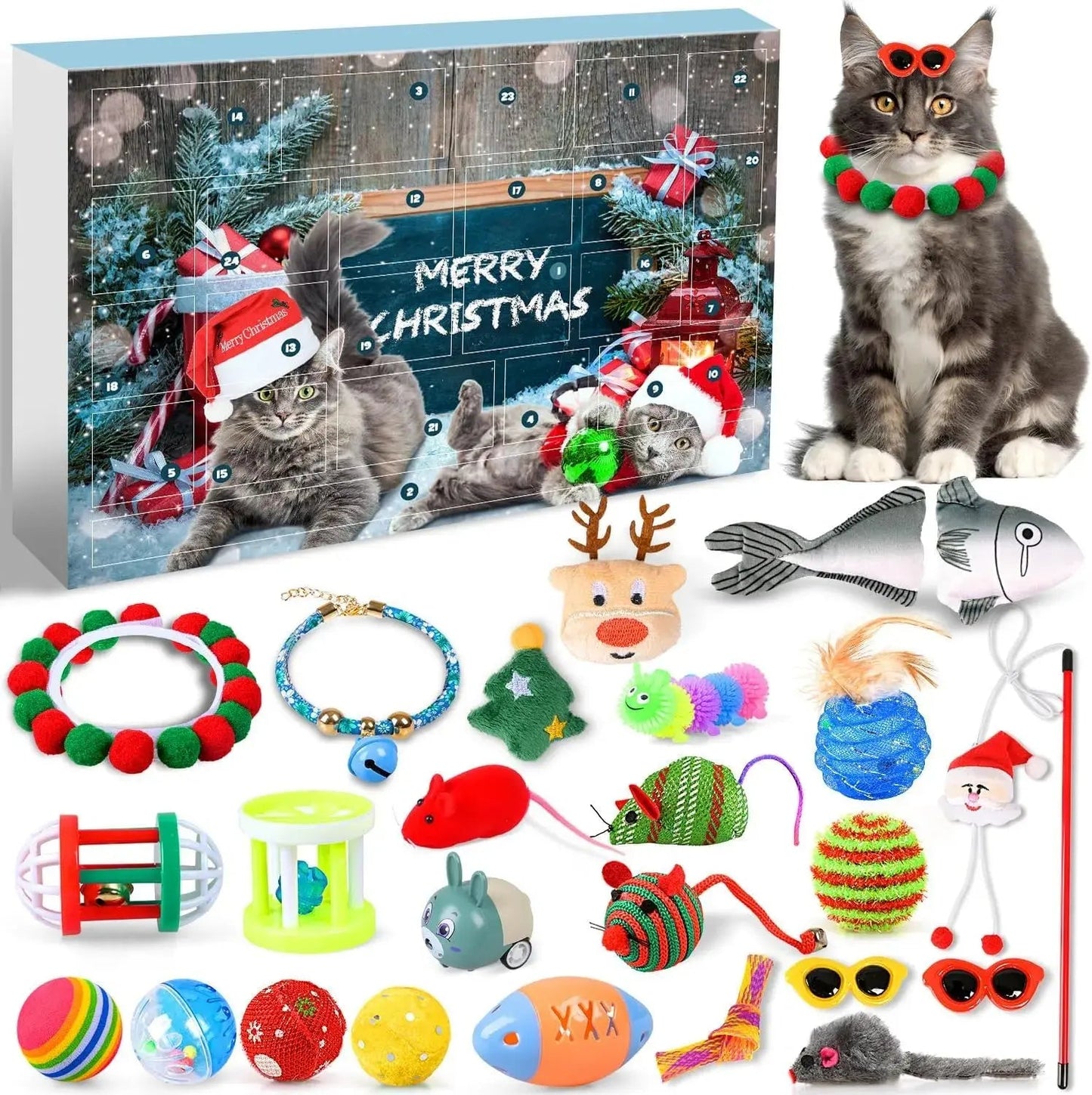 2024 Christmas Countdown Advent Calendar for Cats with 24 Unique Toys and Treats 0