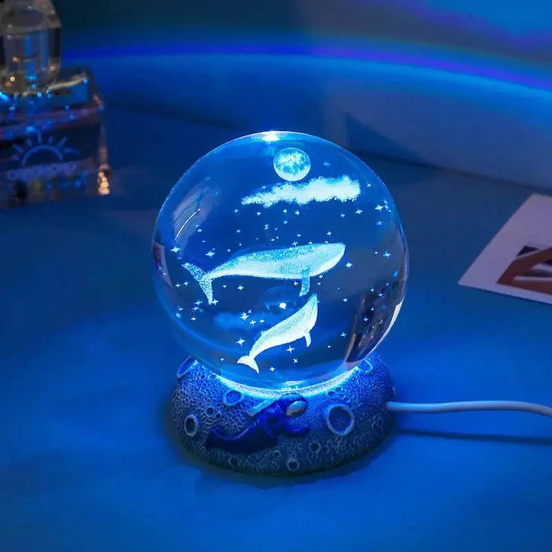 3D Crystal Sphere Ocean Lamp with Coral Base and 8-Color LED Light 1