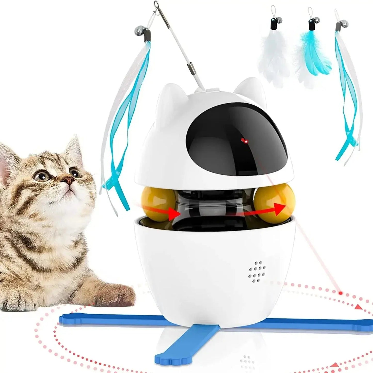 4-in-1 Interactive Cat Toy with Laser, Feathers, and Automatic Balls – Engaging Play and Relaxation 0