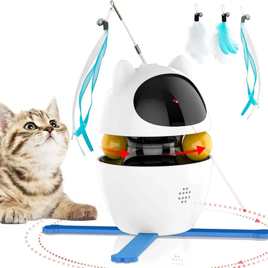4-in-1 Interactive Cat Toy with Laser, Feathers, and Automatic Balls – Engaging Play and Relaxation 0