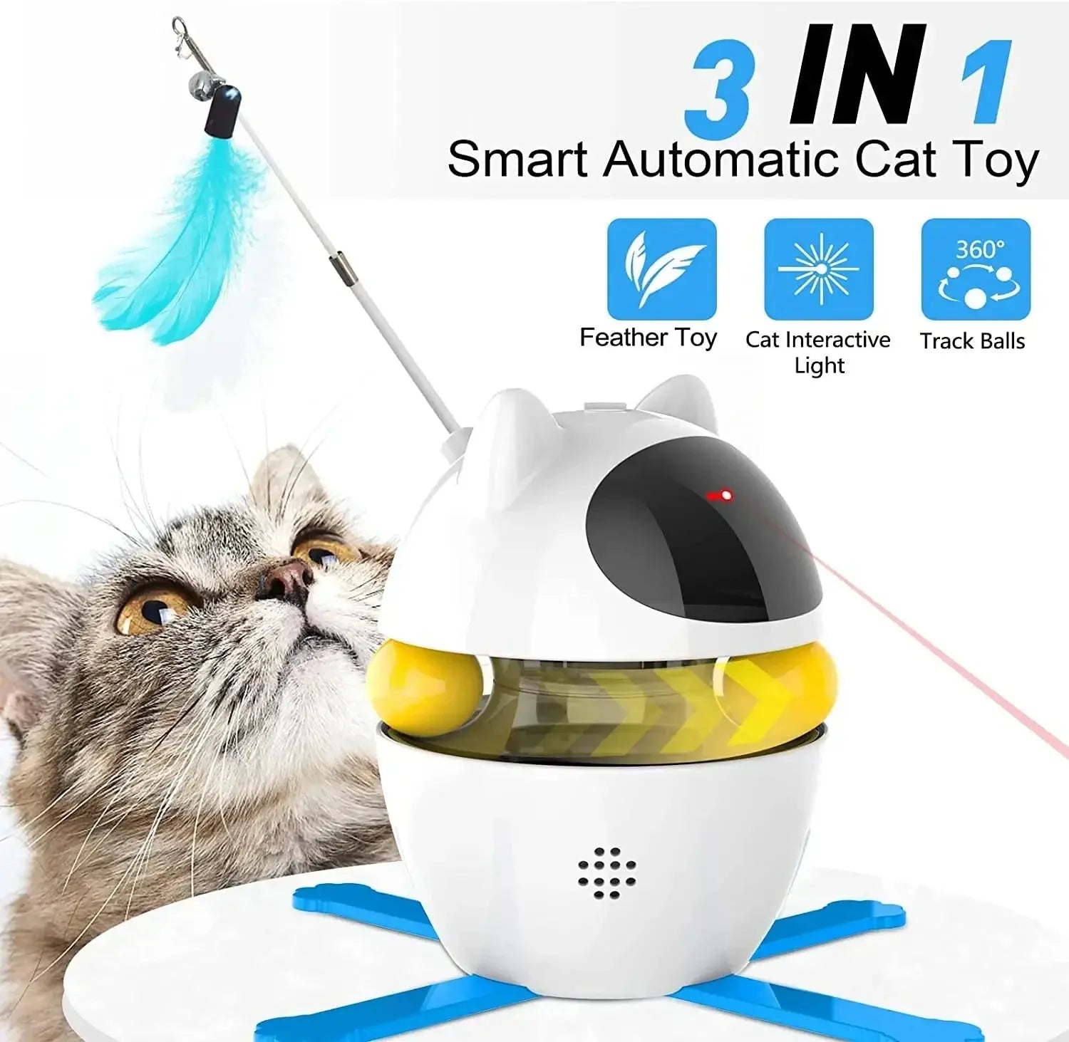 4-in-1 Interactive Cat Toy with Laser, Feathers, and Automatic Balls – Engaging Play and Relaxation 2