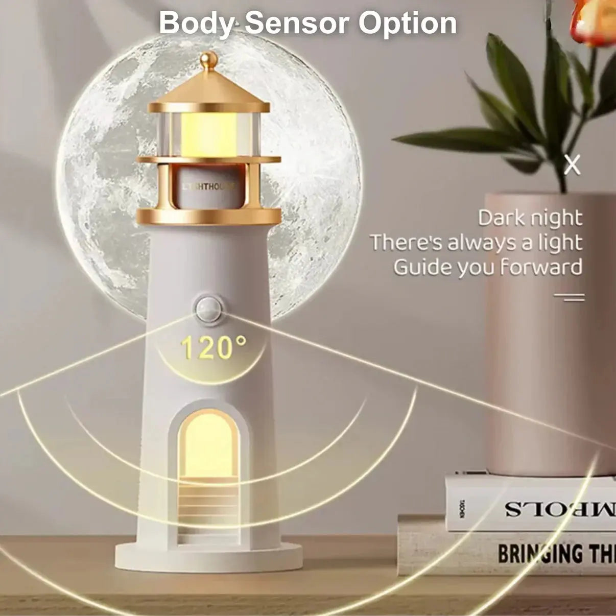 Charming Lighthouse Lamp with Motion Sensor and 3-in-1 Moon Projector Functionality 4