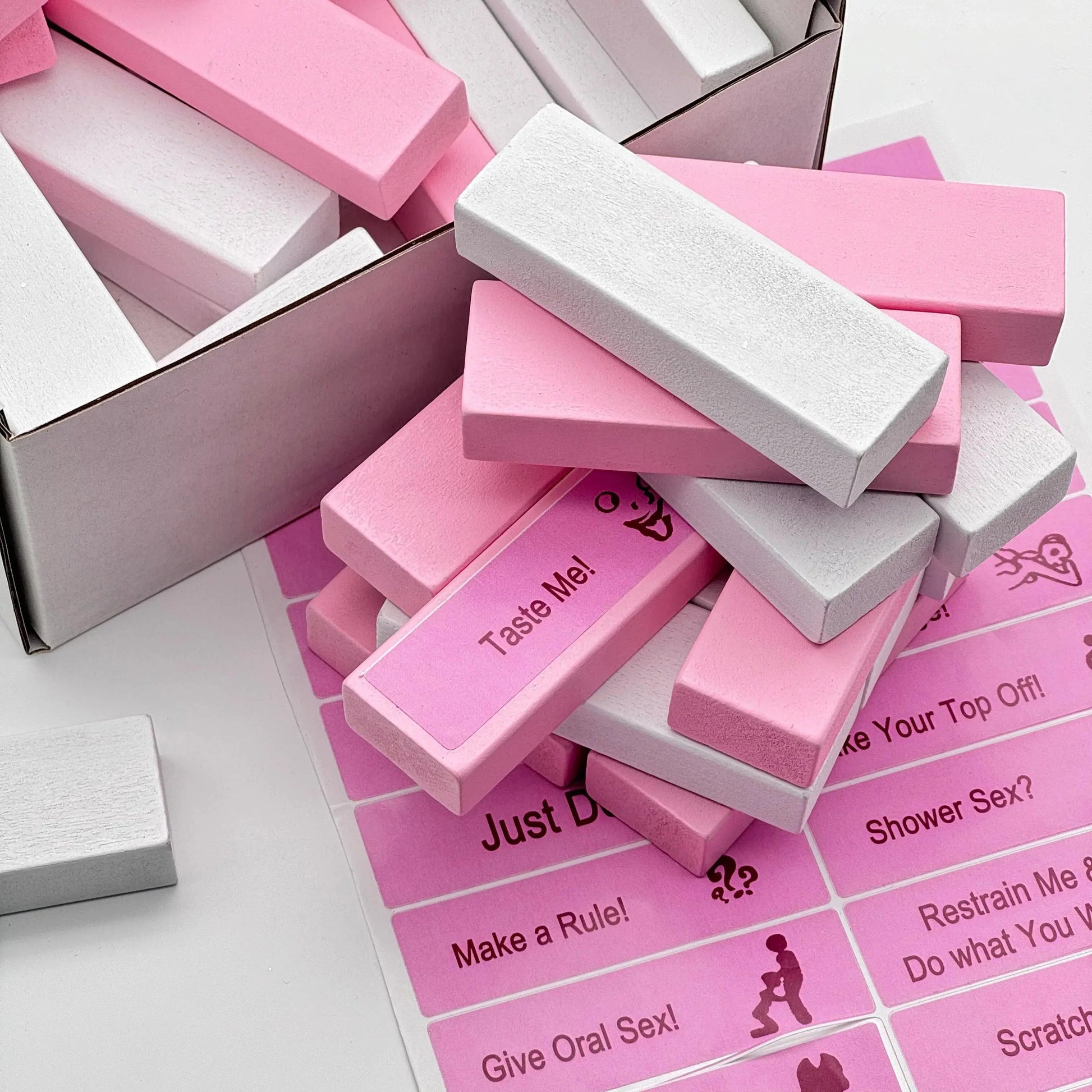 Customizable Pink and White Tower Blocks Game for Fun Date Nights 1