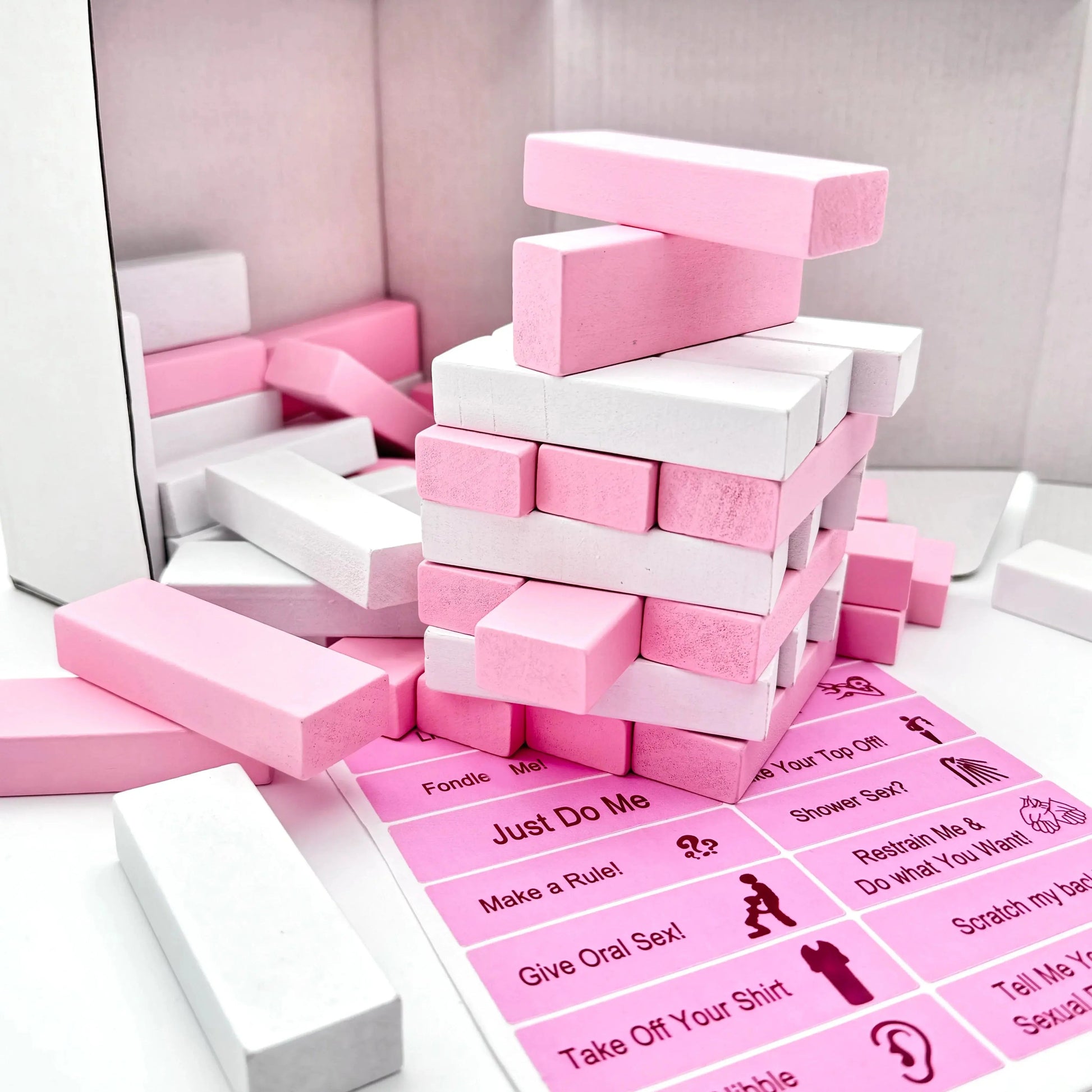 Customizable Pink and White Tower Blocks Game for Fun Date Nights 2