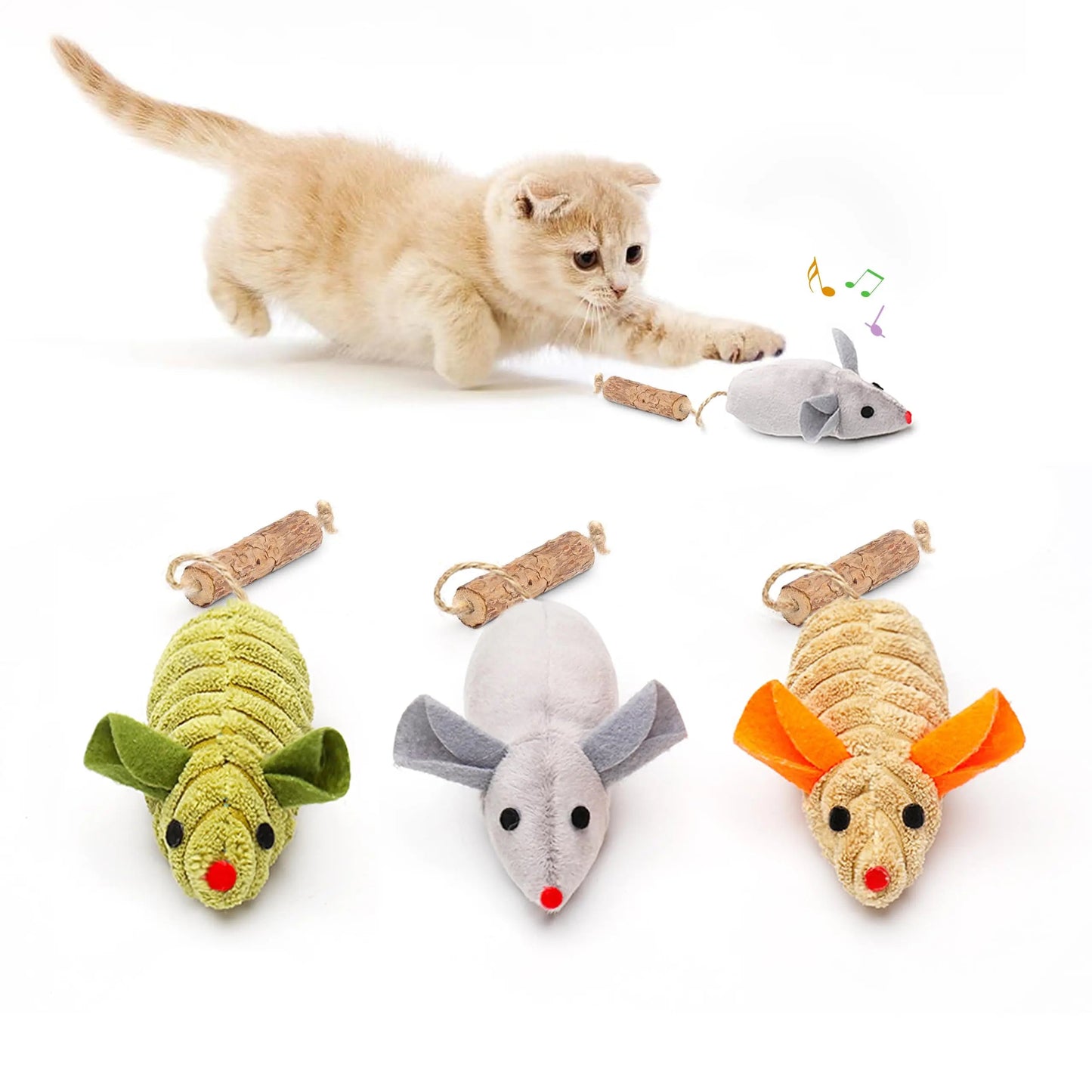 Interactive Catnip Mice Toys - 3 Pack Plush Squeaking Mouse Toys for Cats and Kittens - Stimulates Play & Dental Health 0