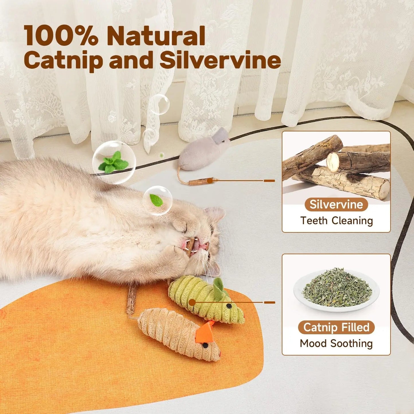 Interactive Catnip Mice Toys - 3 Pack Plush Squeaking Mouse Toys for Cats and Kittens - Stimulates Play & Dental Health 3