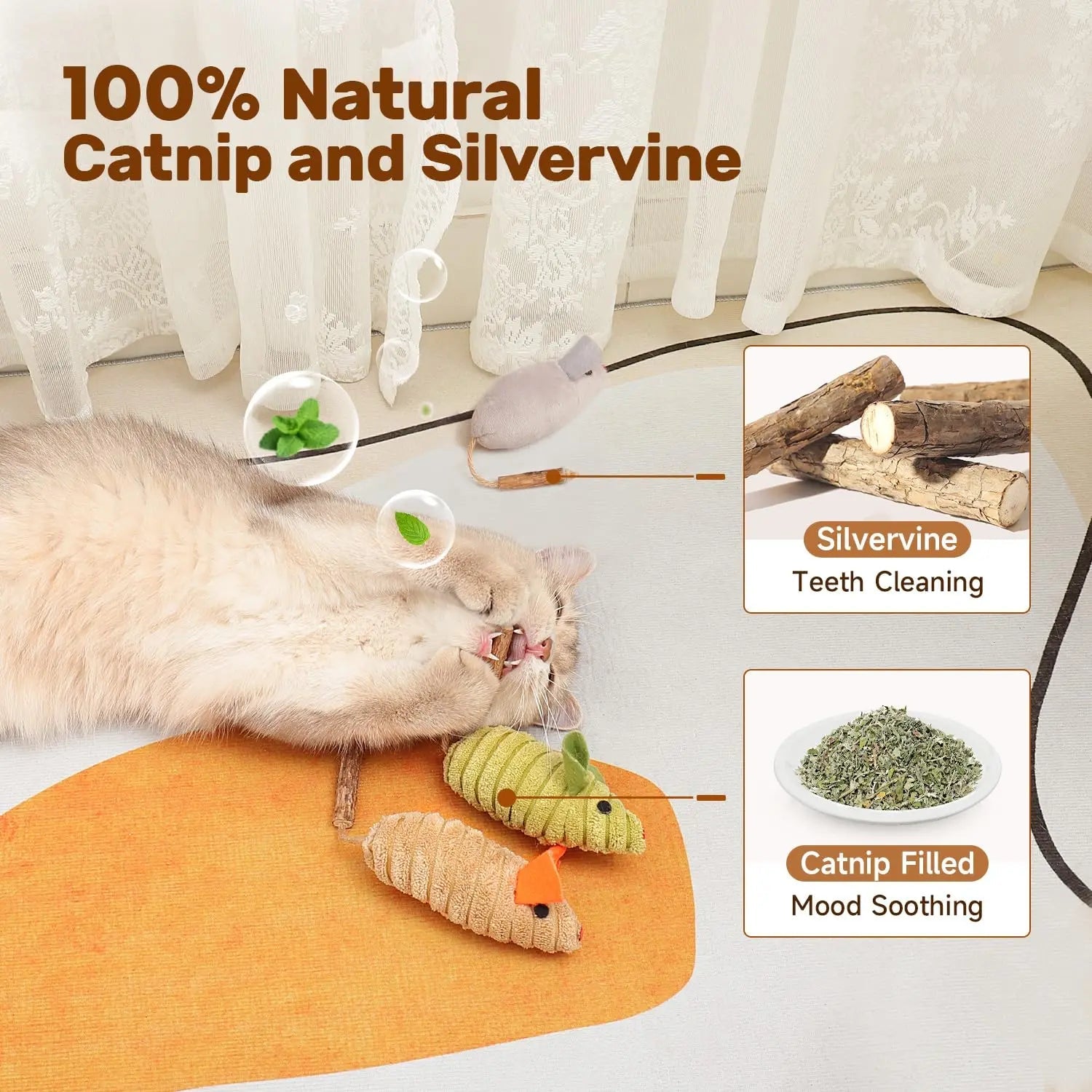 Interactive Catnip Mice Toys - 3 Pack Plush Squeaking Mouse Toys for Cats and Kittens - Stimulates Play & Dental Health 3