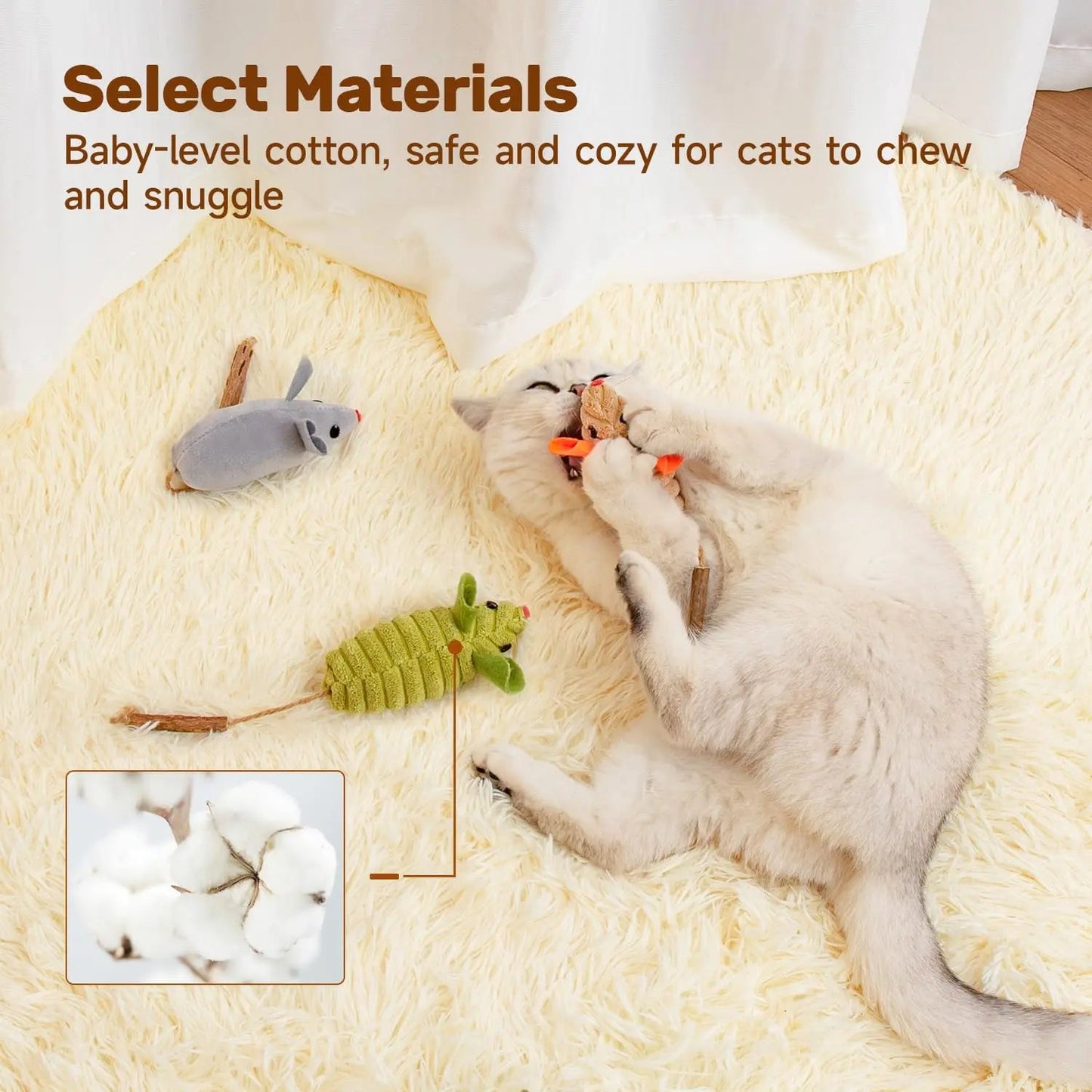 Interactive Catnip Mice Toys - 3 Pack Plush Squeaking Mouse Toys for Cats and Kittens - Stimulates Play & Dental Health 4