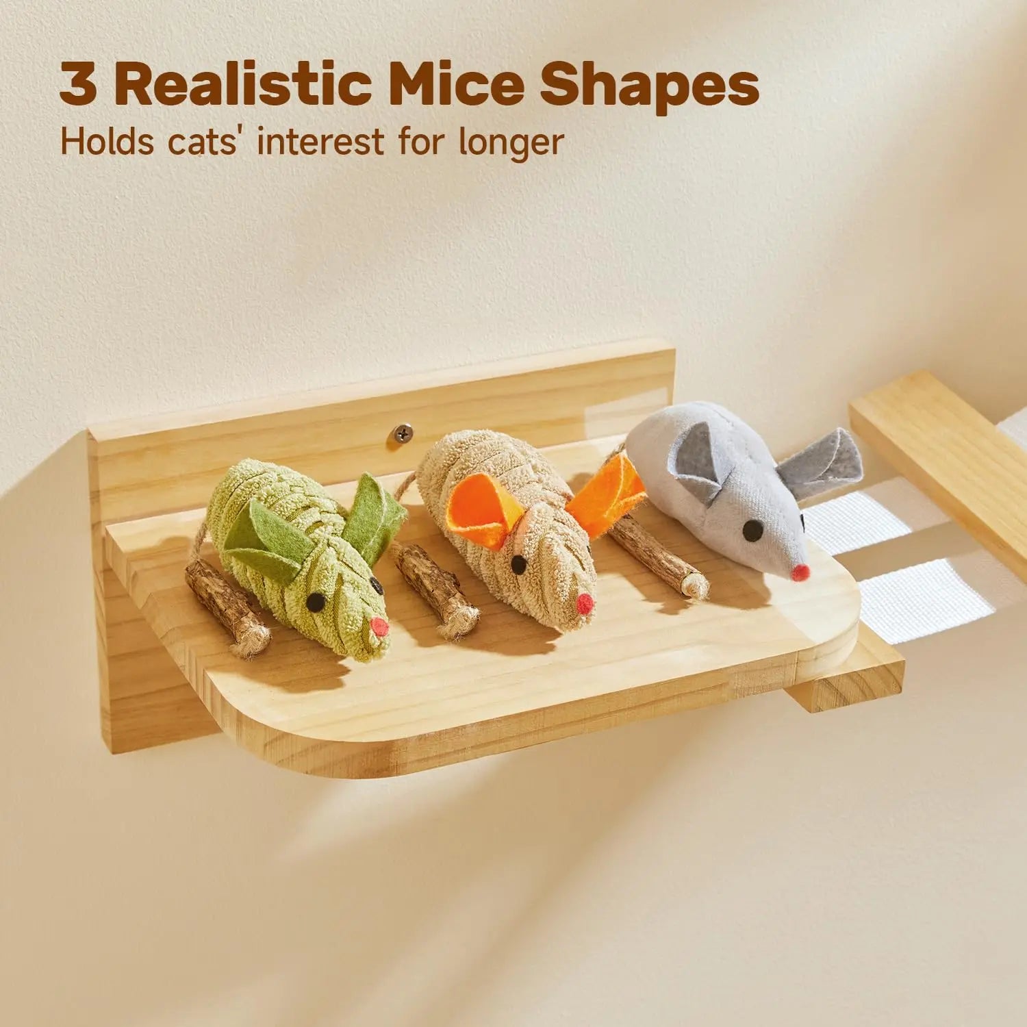 Interactive Catnip Mice Toys - 3 Pack Plush Squeaking Mouse Toys for Cats and Kittens - Stimulates Play & Dental Health 5