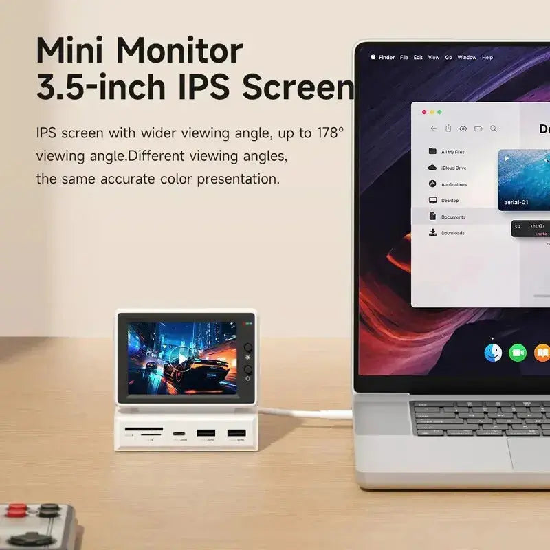 Mini 3.5-Inch Data Monitor with USB-C Hub – Compact Second Screen for Enhanced Productivity 3