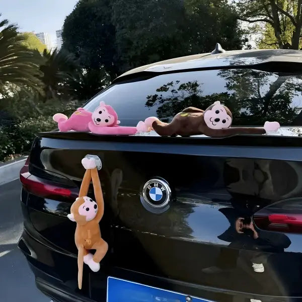 Plush Car Monkeys with Secure Attachment – Fun Travel Accessory in 5 Colors 2