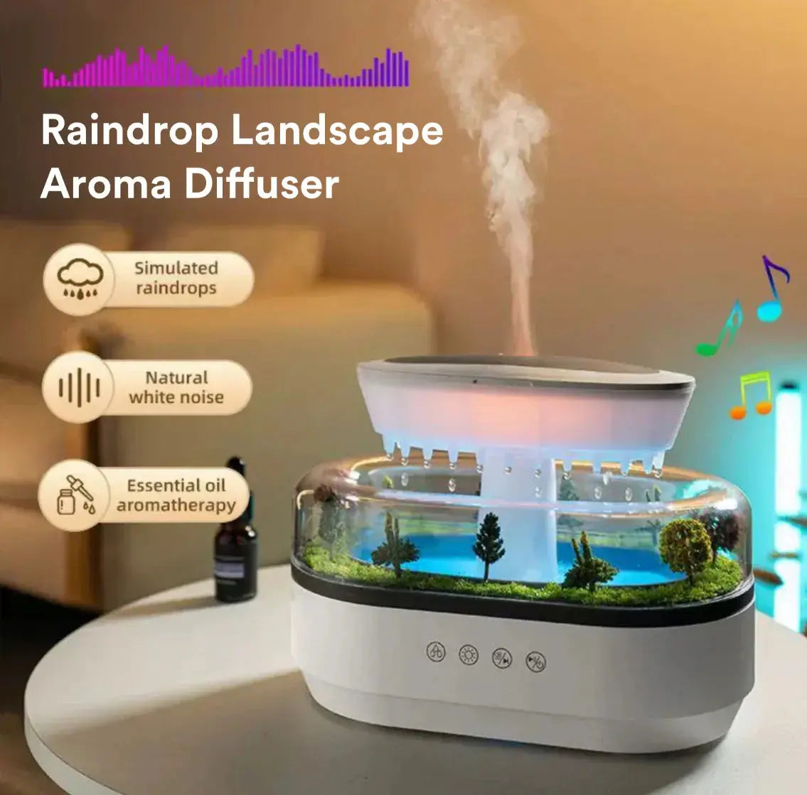 Rainfall Humidifier with 6-Color Mood Lighting and Aromatherapy – Cool Mist Air Humidifier for Bedroom Relaxation 0