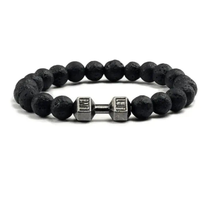 Stylish Dumbbell Bracelet with Natural Stone Beads – Adjustable Fitness Accessory for Men and Women 0