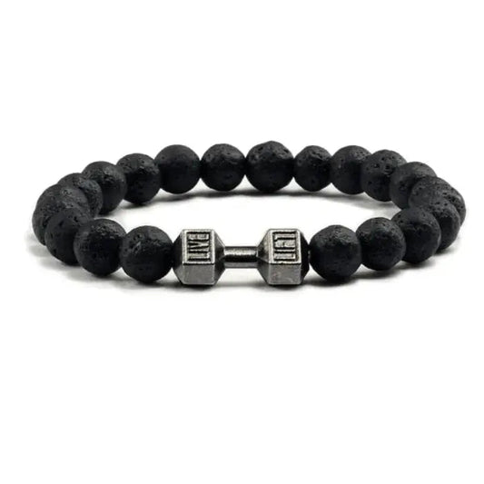 Stylish Dumbbell Bracelet with Natural Stone Beads – Adjustable Fitness Accessory for Men and Women 0